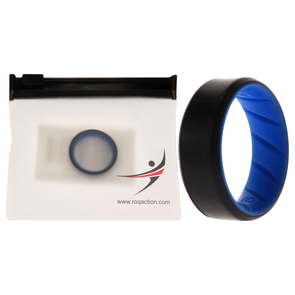 Silicone Wedding BR 8mm Edge Ring - Light-Blue-Black by ROQ for Men - 8 mm Ring - Picture 1 of 2